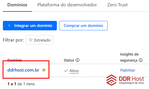 Lista de domínios no Cloudflare
